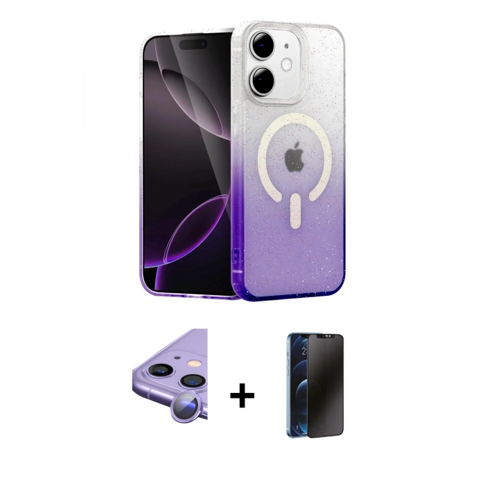 MARSİLYAN™- iPhone 11 Kılıf Eksen Minimal Özel Seri - Siyah 3D Antistatik Hayalet Cam Ekran Koruyucu + Raze Metal Kamera Lens - MR