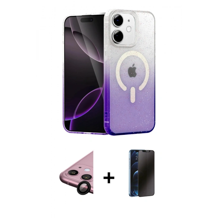 MARSİLYAN™- iPhone 11 Kılıf Eksen Minimal Özel Seri - Siyah 3D Antistatik Hayalet Cam Ekran Koruyucu + Raze Metal Kamera Lens - SH