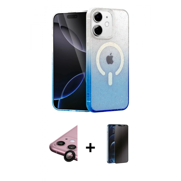 MARSİLYAN™- iPhone 11 Kılıf Eksen Minimal Özel Seri - Siyah 3D Antistatik Hayalet Cam Ekran Koruyucu + Raze Metal Kamera Lens - SH