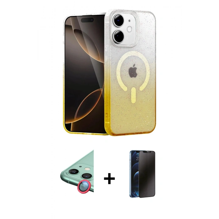 MARSİLYAN™- iPhone 11 Kılıf Eksen Minimal Özel Seri - Siyah 3D Antistatik Hayalet Cam Ekran Koruyucu + Raze Metal Kamera Lens - KI