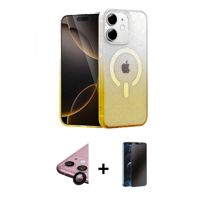 MARSİLYAN™- iPhone 11 Kılıf Eksen Minimal Özel Seri - Siyah 3D Antistatik Hayalet Cam Ekran Koruyucu + Raze Metal Kamera Lens - SH