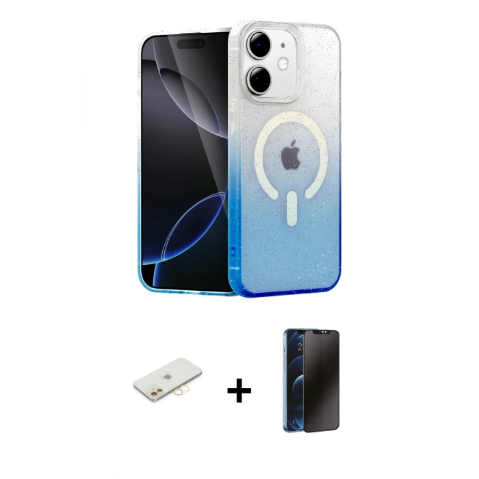 MARSİLYAN™- iPhone 11 Kılıf Eksen Minimal Özel Seri - Siyah 3D Antistatik Hayalet Cam Ekran Koruyucu + Renkli Kamera Lens Koruma Cam - SI