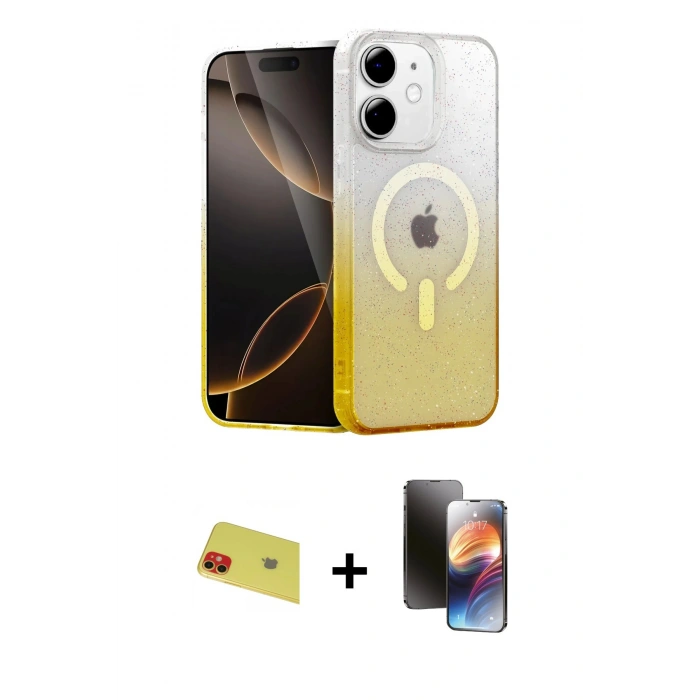 MARSİLYAN™- iPhone 11 Kılıf Eksen Minimal Özel Seri - Siyah 3D Antistatik Mat Seramik Nano Ekran Koruyucu + Rainbow Kamera Lens Koruma Cam - KI