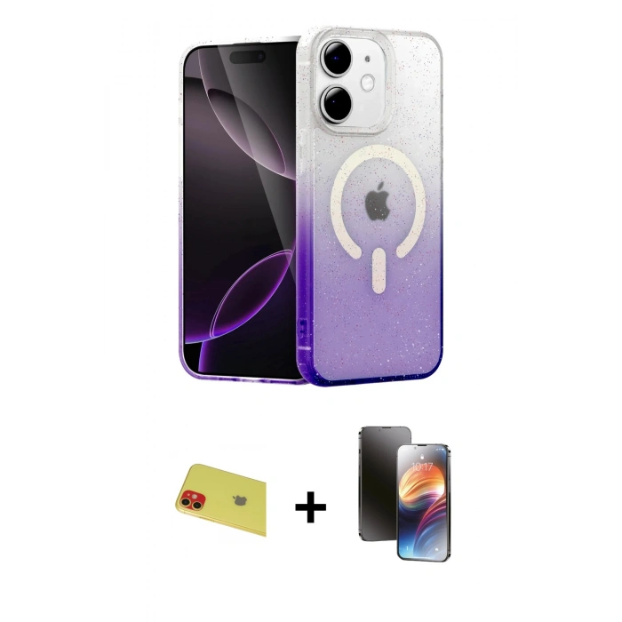 MARSİLYAN™- iPhone 11 Kılıf Eksen Minimal Özel Seri - Siyah 3D Antistatik Mat Seramik Nano Ekran Koruyucu + Rainbow Kamera Lens Koruma Cam - KI