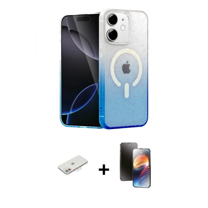 MARSİLYAN™- iPhone 11 Kılıf Eksen Minimal Özel Seri - Siyah 3D Antistatik Mat Seramik Nano Ekran Koruyucu + Renkli Kamera Lens Koruma Cam - PE