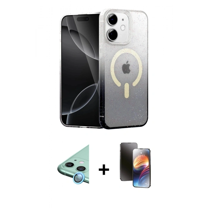 MARSİLYAN™- iPhone 11 Kılıf Eksen Minimal Özel Seri - Siyah 3D Antistatik Mat Seramik Nano Ekran Koruyucu + Mavi Raze Metal Kamera Lens