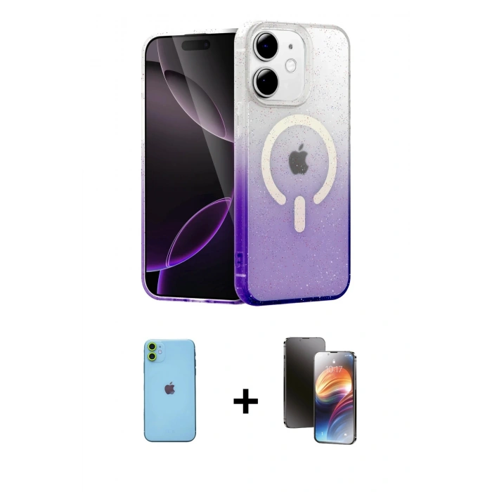 MARSİLYAN™- iPhone 11 Kılıf Eksen Minimal Özel Seri - Siyah 3D Antistatik Mat Seramik Nano Ekran Koruyucu + Neon Fosforlu Kamera Lens - YL