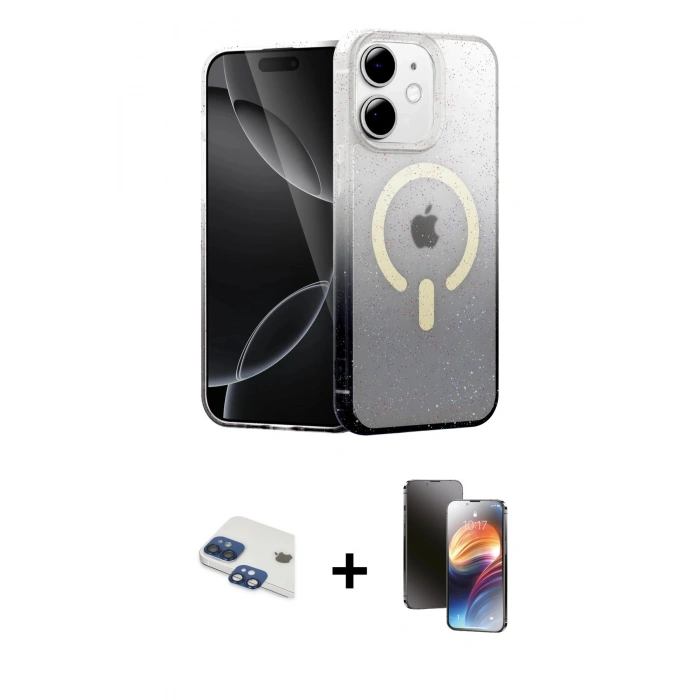 MARSİLYAN™- iPhone 11 Kılıf Eksen Minimal Özel Seri - Siyah 3D Antistatik Mat Seramik Nano Ekran Koruyucu + Pers Alüminyum Kamera Lens - LT