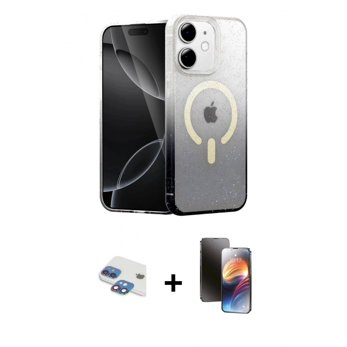 MARSİLYAN™- iPhone 11 Kılıf Eksen Minimal Özel Seri - Siyah 3D Antistatik Mat Seramik Nano Ekran Koruyucu + Pers Alüminyum Kamera Lens - GI