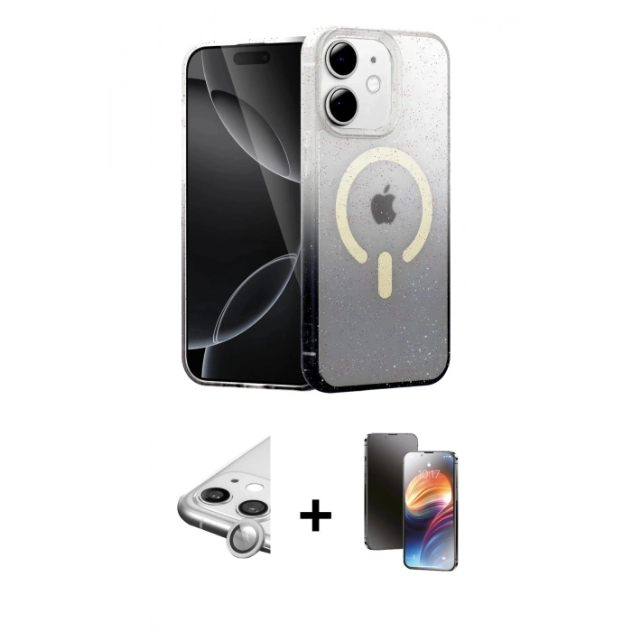 MARSİLYAN™- iPhone 11 Kılıf Eksen Minimal Özel Seri - Siyah 3D Antistatik Mat Seramik Nano Ekran Koruyucu + Raze Metal Kamera Lens - GS