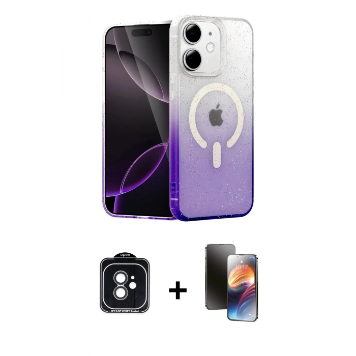 MARSİLYAN™- iPhone 11 Kılıf Eksen Minimal Özel Seri - Siyah 3D Antistatik Mat Seramik Nano Ekran Koruyucu + Siyah PVD Metal Kamera Lens