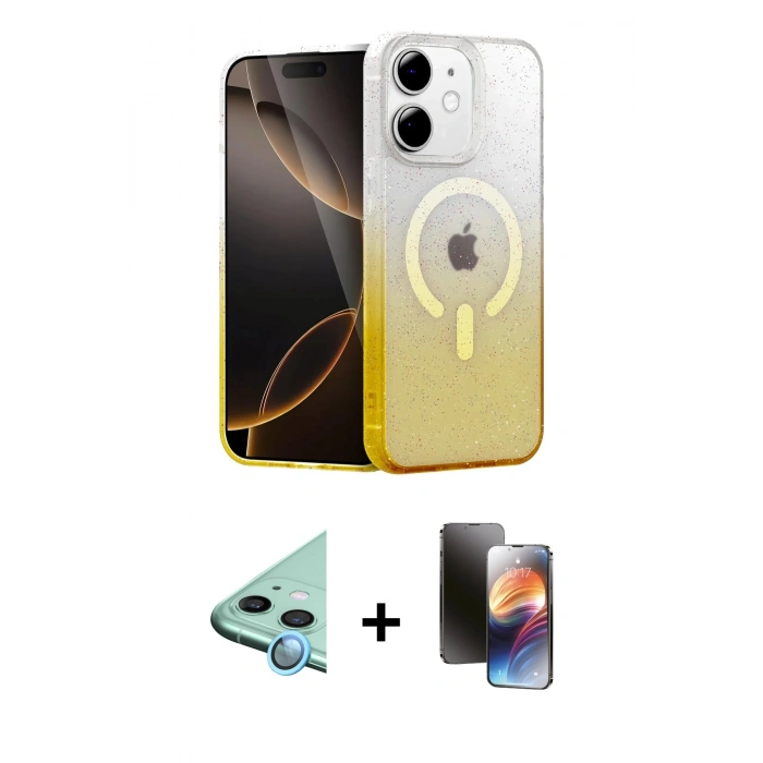 MARSİLYAN™- iPhone 11 Kılıf Eksen Minimal Özel Seri - Siyah 3D Antistatik Mat Seramik Nano Ekran Koruyucu + Mavi Raze Metal Kamera Lens