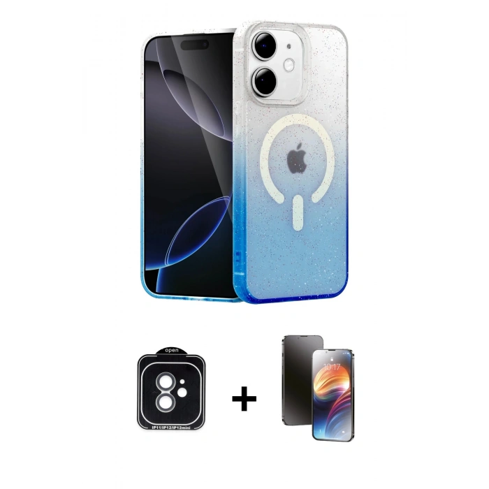 MARSİLYAN™- iPhone 11 Kılıf Eksen Minimal Özel Seri - Siyah 3D Antistatik Mat Seramik Nano Ekran Koruyucu + PVD Metal Kamera Lens - YL