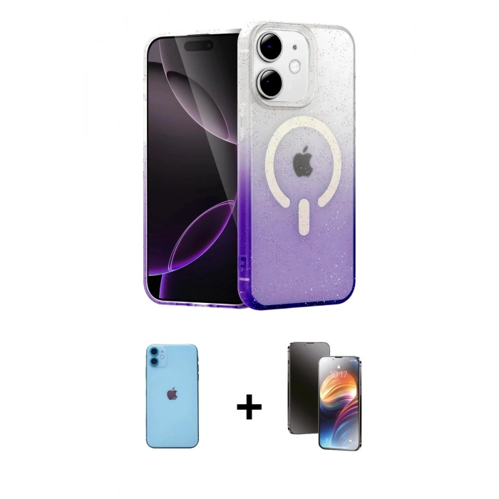 MARSİLYAN™- iPhone 11 Kılıf Eksen Minimal Özel Seri - Siyah 3D Antistatik Mat Seramik Nano Ekran Koruyucu + Neon Fosforlu Kamera Lens - MI