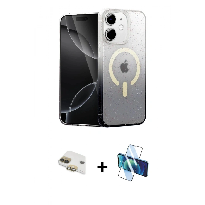MARSİLYAN™- iPhone 11 Kılıf Eksen Minimal Özel Seri - Siyah 3D Antistatik Seramik Nano Ekran Koruyucu + Pers Alüminyum Kamera Lens - GD