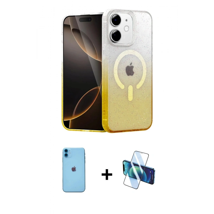 MARSİLYAN™- iPhone 11 Kılıf Eksen Minimal Özel Seri - Siyah 3D Antistatik Seramik Nano Ekran Koruyucu + Neon Fosforlu Kamera Lens - MI
