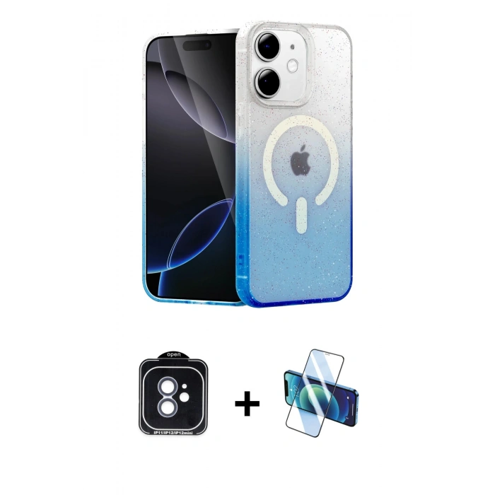 MARSİLYAN™- iPhone 11 Kılıf Eksen Minimal Özel Seri - Siyah 3D Antistatik Seramik Nano Ekran Koruyucu + PVD Metal Kamera Lens - MI