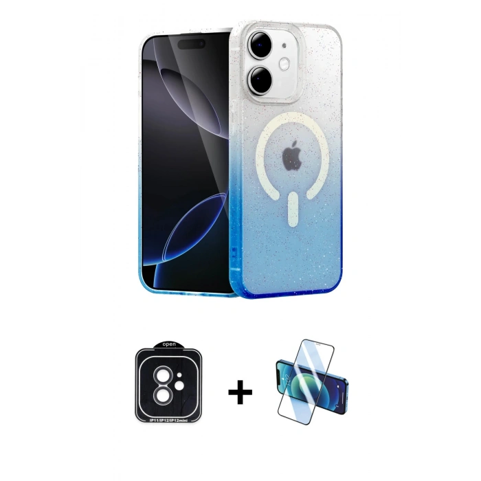 MARSİLYAN™- iPhone 11 Kılıf Eksen Minimal Özel Seri - Siyah 3D Antistatik Seramik Nano Ekran Koruyucu + PVD Metal Kamera Lens - SH