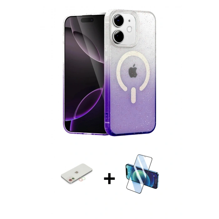 MARSİLYAN™- iPhone 11 Kılıf Eksen Minimal Özel Seri - Siyah 3D Antistatik Seramik Nano Ekran Koruyucu + Renkli Kamera Lens Koruma Cam - YL