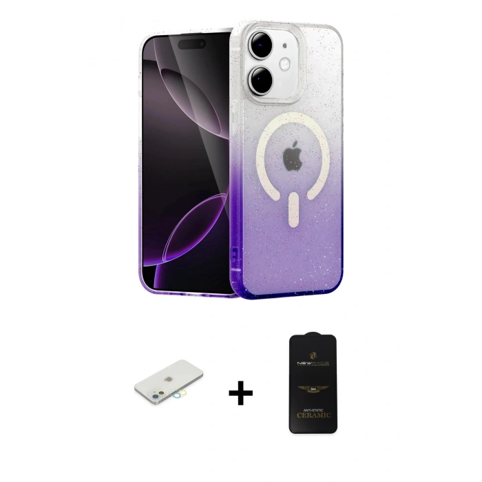 MARSİLYAN™- iPhone 11 Kılıf Eksen Minimal Özel Seri - Siyah 6D Antistatik Mat Seramik Hayalet Nano Ekran Koruyucu + Renkli Kamera Lens Koruma Cam - SI