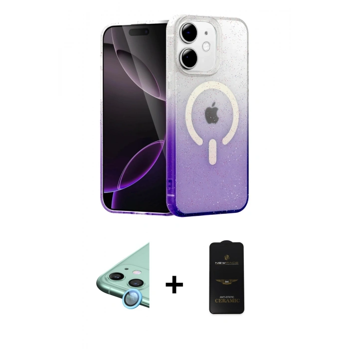 MARSİLYAN™- iPhone 11 Kılıf Eksen Minimal Özel Seri - Siyah 6D Antistatik Mat Seramik Hayalet Nano Ekran Koruyucu + Raze Metal Kamera Lens - MI