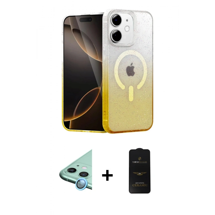 MARSİLYAN™- iPhone 11 Kılıf Eksen Minimal Özel Seri - Siyah 6D Antistatik Mat Seramik Hayalet Nano Ekran Koruyucu + Raze Metal Kamera Lens - MI