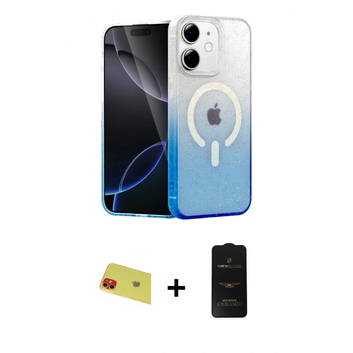 MARSİLYAN™- iPhone 11 Kılıf Eksen Minimal Özel Seri - Siyah 6D Antistatik Mat Seramik Hayalet Nano Ekran Koruyucu + Rainbow Kamera Lens Koruma Cam - KI