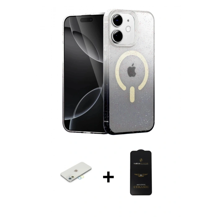MARSİLYAN™- iPhone 11 Kılıf Eksen Minimal Özel Seri - Siyah 6D Antistatik Mat Seramik Hayalet Nano Ekran Koruyucu + Renkli Kamera Lens Koruma Cam - SI