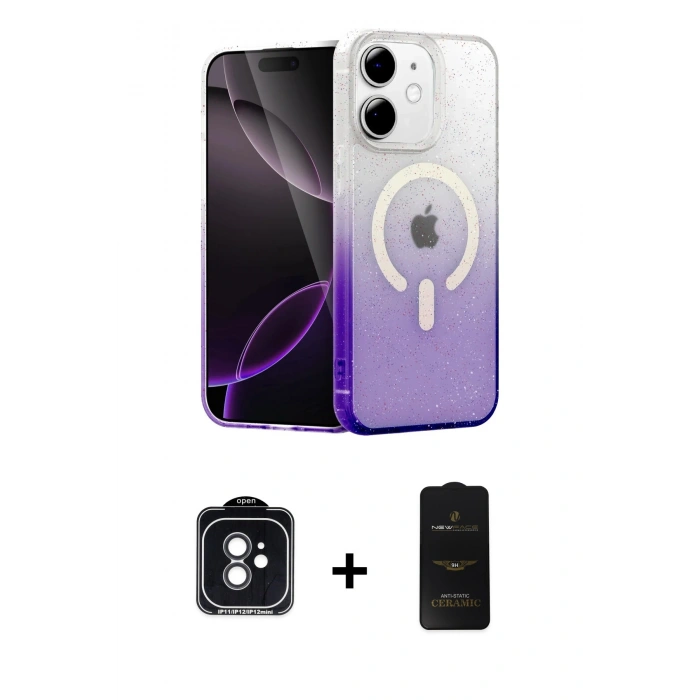 MARSİLYAN™- iPhone 11 Kılıf Eksen Minimal Özel Seri - Siyah 6D Antistatik Mat Seramik Hayalet Nano Ekran Koruyucu + Siyah PVD Metal Kamera Lens