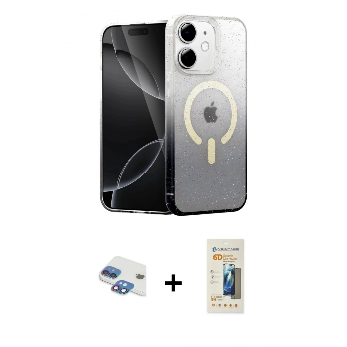 MARSİLYAN™- iPhone 11 Kılıf Eksen Minimal Özel Seri - Siyah 6D Mat Seramik Hayalet Nano Ekran Koruyucu + Pers Alüminyum Kamera Lens - GI