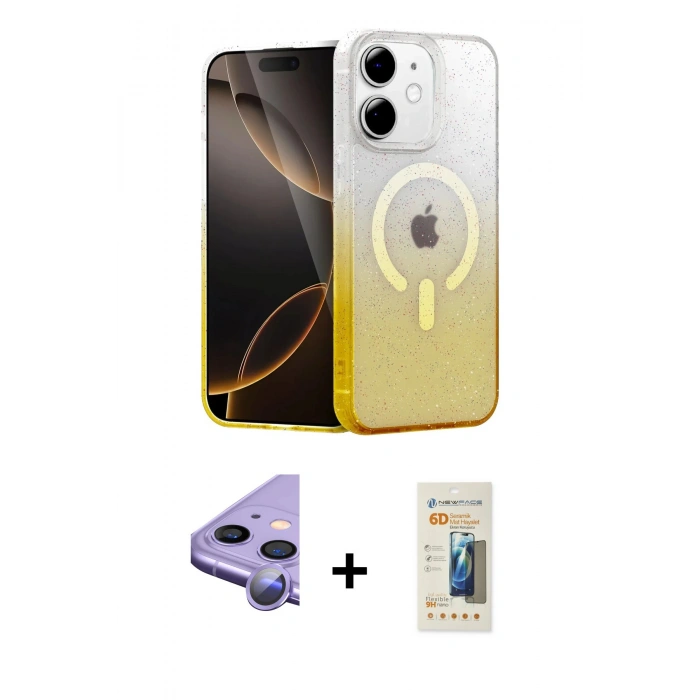 MARSİLYAN™- iPhone 11 Kılıf Eksen Minimal Özel Seri - Siyah 6D Mat Seramik Hayalet Nano Ekran Koruyucu + Mor Raze Metal Kamera Lens