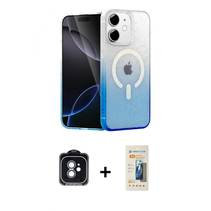 MARSİLYAN™- iPhone 11 Kılıf Eksen Minimal Özel Seri - Siyah 6D Mat Seramik Hayalet Nano Ekran Koruyucu + PVD Metal Kamera Lens - MI