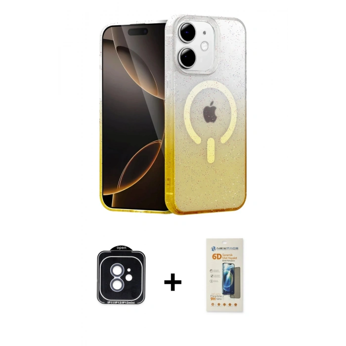 MARSİLYAN™- iPhone 11 Kılıf Eksen Minimal Özel Seri - Siyah 6D Mat Seramik Hayalet Nano Ekran Koruyucu + PVD Metal Kamera Lens - MI