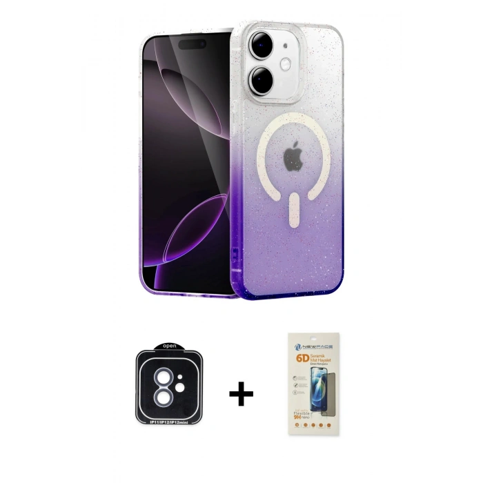 MARSİLYAN™- iPhone 11 Kılıf Eksen Minimal Özel Seri - Siyah 6D Mat Seramik Hayalet Nano Ekran Koruyucu + PVD Metal Kamera Lens - MI