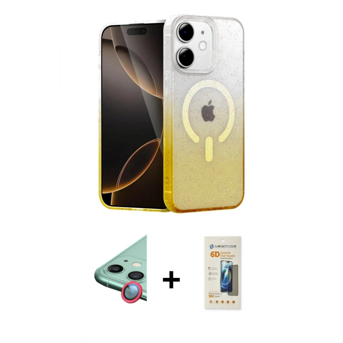 MARSİLYAN™- iPhone 11 Kılıf Eksen Minimal Özel Seri - Siyah 6D Mat Seramik Hayalet Nano Ekran Koruyucu + Raze Metal Kamera Lens - KI