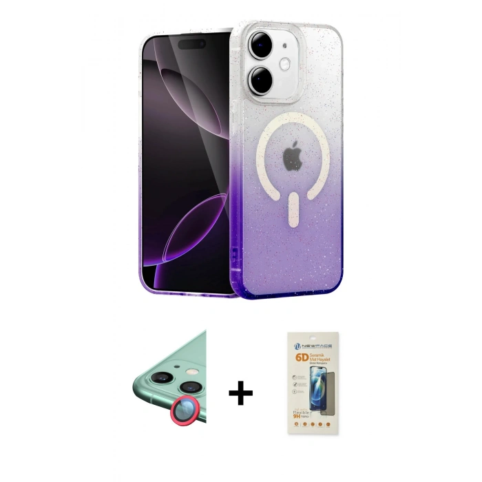 MARSİLYAN™- iPhone 11 Kılıf Eksen Minimal Özel Seri - Siyah 6D Mat Seramik Hayalet Nano Ekran Koruyucu + Raze Metal Kamera Lens - KI