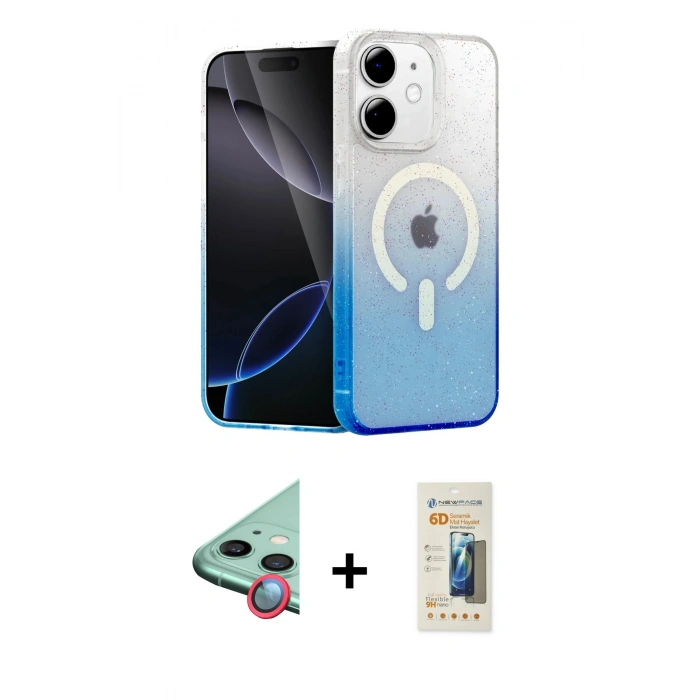 MARSİLYAN™- iPhone 11 Kılıf Eksen Minimal Özel Seri - Siyah 6D Mat Seramik Hayalet Nano Ekran Koruyucu + Raze Metal Kamera Lens - KI