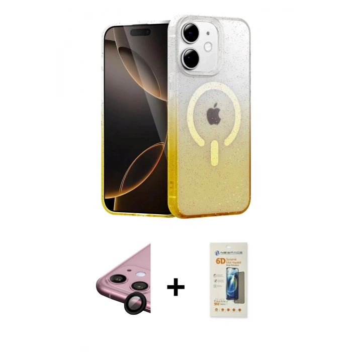 MARSİLYAN™- iPhone 11 Kılıf Eksen Minimal Özel Seri - Siyah 6D Mat Seramik Hayalet Nano Ekran Koruyucu + Raze Metal Kamera Lens - SH