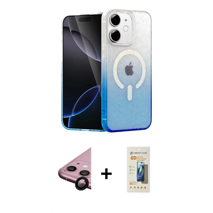 MARSİLYAN™- iPhone 11 Kılıf Eksen Minimal Özel Seri - Siyah 6D Mat Seramik Hayalet Nano Ekran Koruyucu + Raze Metal Kamera Lens - SH