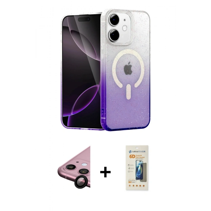 MARSİLYAN™- iPhone 11 Kılıf Eksen Minimal Özel Seri - Siyah 6D Mat Seramik Hayalet Nano Ekran Koruyucu + Raze Metal Kamera Lens - SH