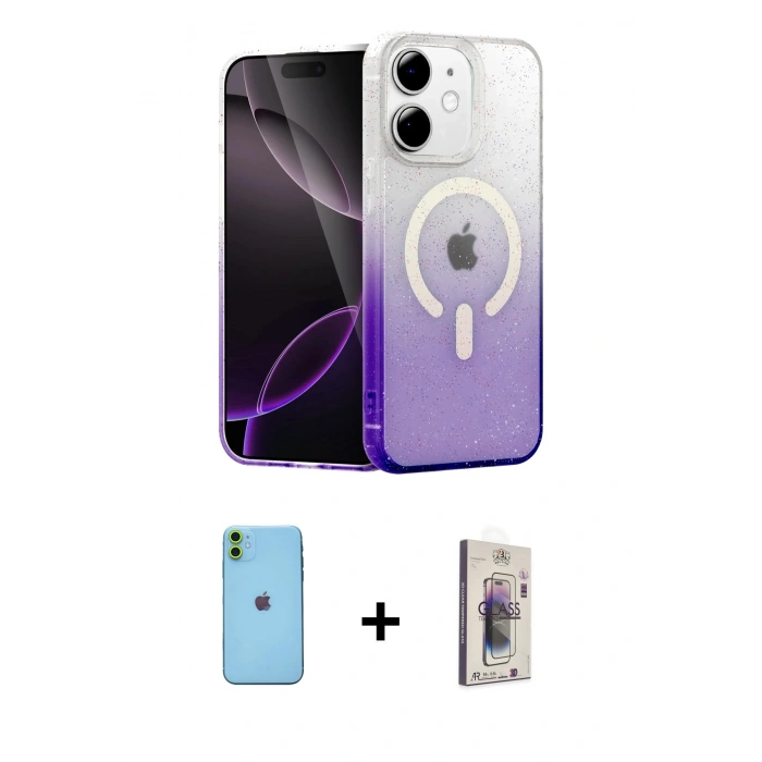MARSİLYAN™- iPhone 11 Kılıf Eksen Minimal Özel Seri - Siyah Bilvis 3D Cam Ekran Koruyucu + Neon Fosforlu Kamera Lens - YL