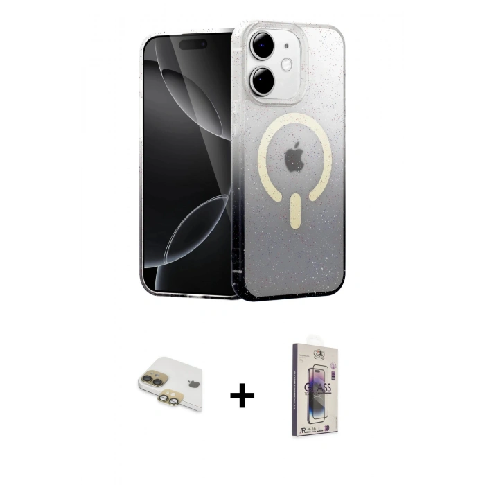 MARSİLYAN™- iPhone 11 Kılıf Eksen Minimal Özel Seri - Siyah Bilvis 3D Cam Ekran Koruyucu + Pers Alüminyum Kamera Lens - GD