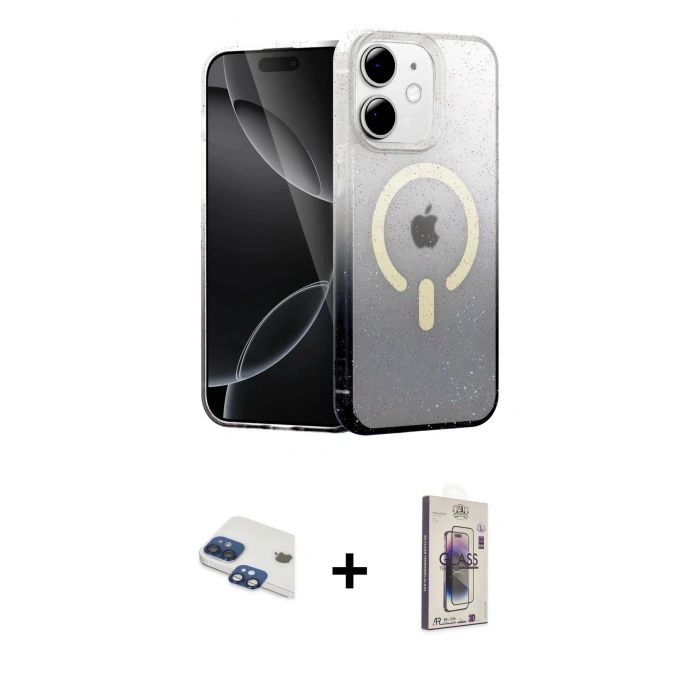 MARSİLYAN™- iPhone 11 Kılıf Eksen Minimal Özel Seri - Siyah Bilvis 3D Cam Ekran Koruyucu + Pers Alüminyum Kamera Lens - LT