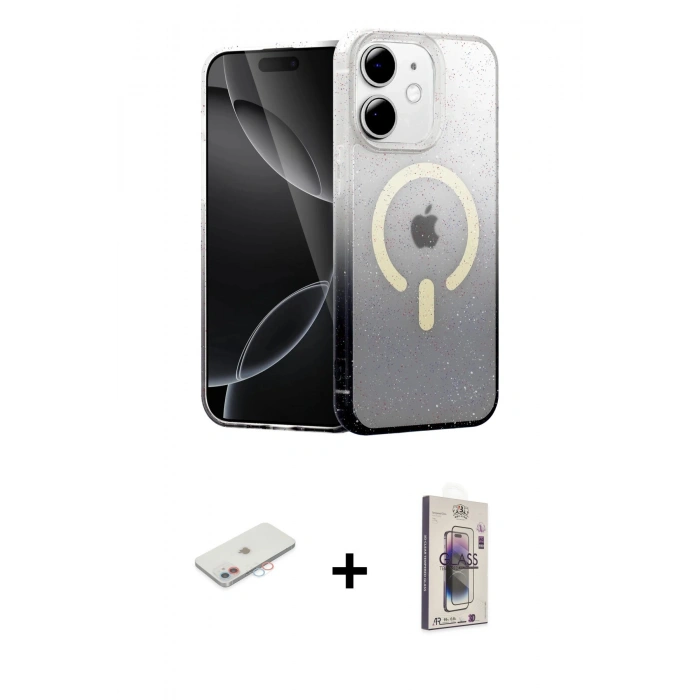 MARSİLYAN™- iPhone 11 Kılıf Eksen Minimal Özel Seri - Siyah Bilvis 3D Cam Ekran Koruyucu + Renkli Kamera Lens Koruma Cam - PE