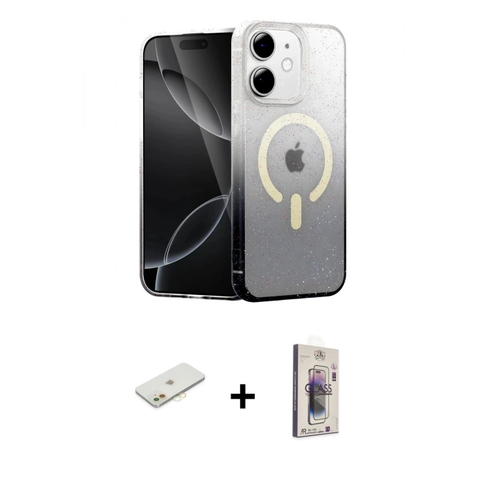 MARSİLYAN™- iPhone 11 Kılıf Eksen Minimal Özel Seri - Siyah Bilvis 3D Cam Ekran Koruyucu + Renkli Kamera Lens Koruma Cam - TU