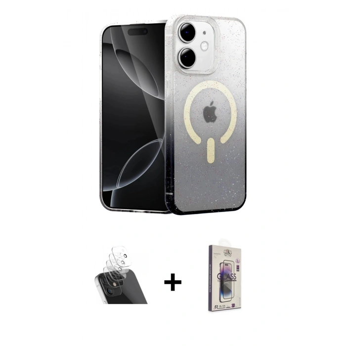 MARSİLYAN™- iPhone 11 Kılıf Eksen Minimal Özel Seri - Siyah Bilvis 3D Cam Ekran Koruyucu + Kamera Lens Koruma Cam - SF