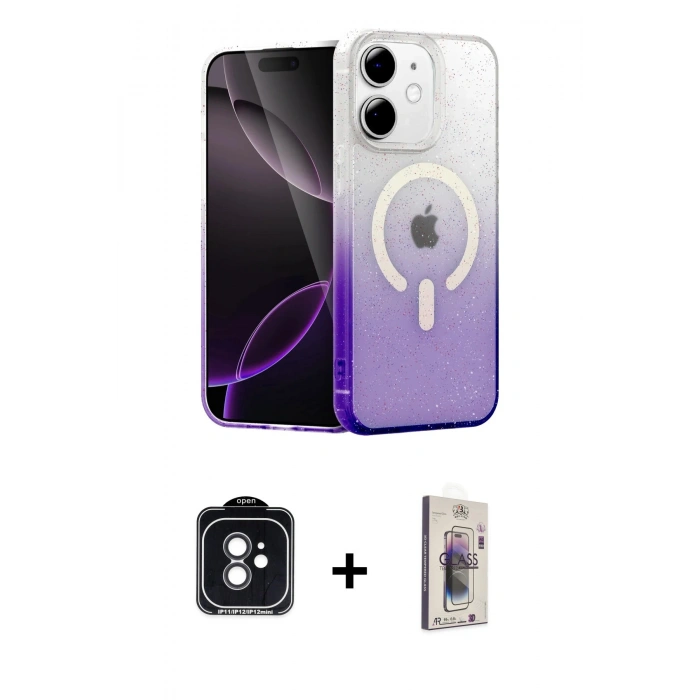 MARSİLYAN™- iPhone 11 Kılıf Eksen Minimal Özel Seri - Siyah Bilvis 3D Cam Ekran Koruyucu + PVD Metal Kamera Lens - SH