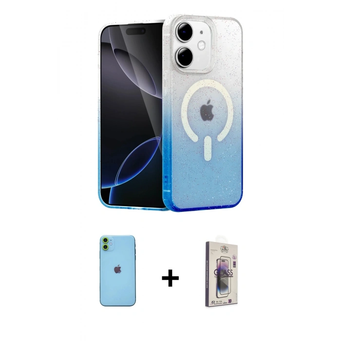 MARSİLYAN™- iPhone 11 Kılıf Eksen Minimal Özel Seri - Siyah Bilvis 3D Cam Ekran Koruyucu + Neon Fosforlu Kamera Lens - YL