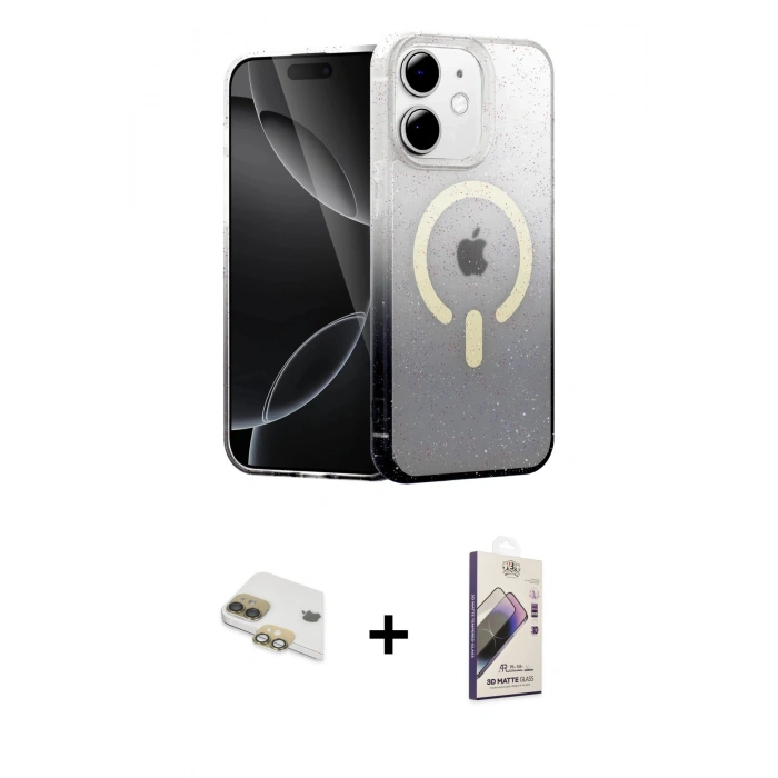 MARSİLYAN™- iPhone 11 Kılıf Eksen Minimal Özel Seri - Siyah Bilvis 3D Mat Cam Ekran Koruyucu + Pers Alüminyum Kamera Lens - GD