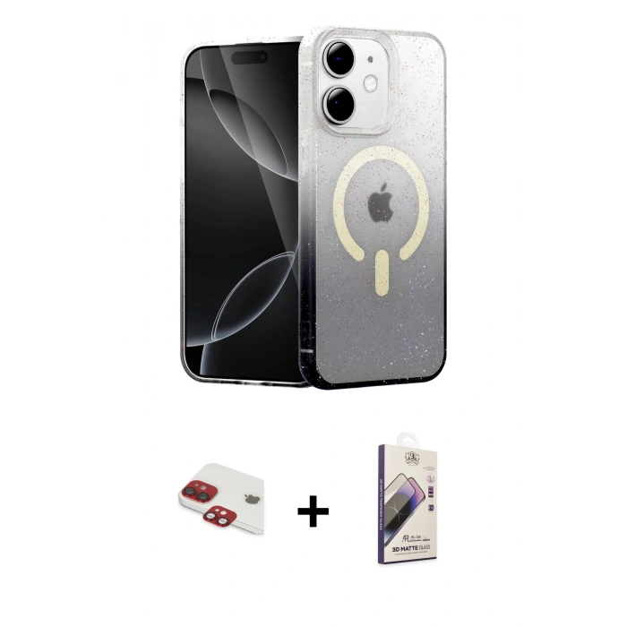 MARSİLYAN™- iPhone 11 Kılıf Eksen Minimal Özel Seri - Siyah Bilvis 3D Mat Cam Ekran Koruyucu + Pers Alüminyum Kamera Lens - KI